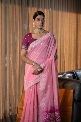 Nithya rose pink mulmul pure cotton jamdani saree 5