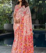 Ruhani Blushing Peach Pure Cotton Jamdani Saree