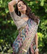 Rangkat Lapis Lazuli Teal Leheriya Design Faux Banarasi Organza Saree