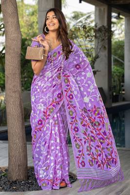 Ruhani Orchid Purple Pure Cotton Jamdani Saree 1