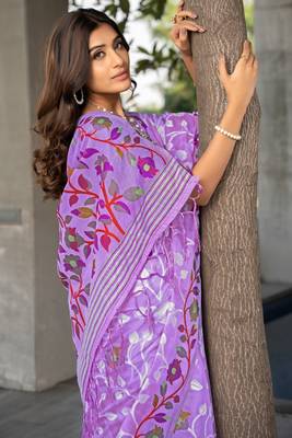 Ruhani Orchid Purple Pure Cotton Jamdani Saree 2