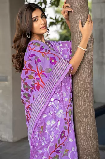 Ruhani Orchid Purple Pure Cotton Jamdani Saree