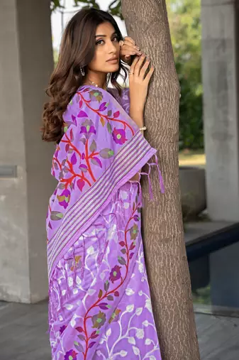 Ruhani Orchid Purple Pure Cotton Jamdani Saree