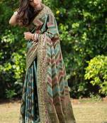 Rangkat Pickle Green Leheriya Design Faux Banarasi Organza Saree