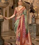 Elora Soft Silk Faux Banarasi Brocade Zari Woven Saree For Women Sea Green  