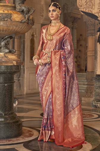 Elora Soft Silk Faux Banarasi Brocade Zari Woven Saree For Women Lavender  