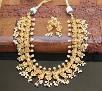 Gold platted ruby pearl necklace set 1