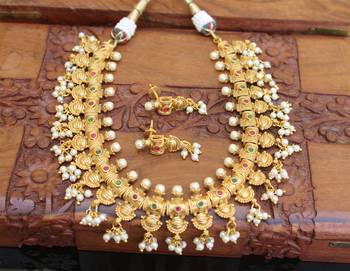 Gold platted ruby pearl necklace set 2