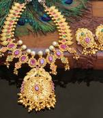 Gold platted ruby peacock necklace set
