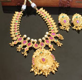 Gold platted ruby peacock necklace set 2