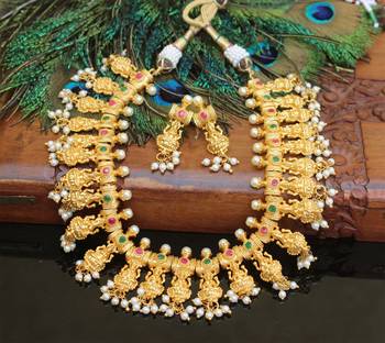 Gold platted lakshmi ruby pearl necklace set 1