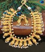 Gold platted lakshmi ruby pearl necklace set