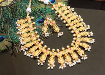 Gold platted lakshmi ruby pearl necklace set 3