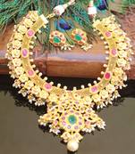 Gold platted peacock ruby necklace set