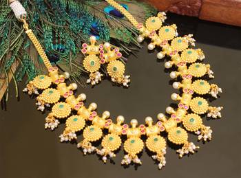 Gold platted ruby pearl necklace set 2