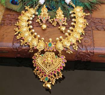 Gold platted mango lakshmi ruby necklace set 1