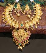 Gold platted mango lakshmi ruby necklace set