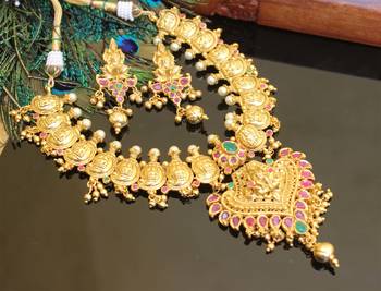 Gold platted mango lakshmi ruby necklace set 2