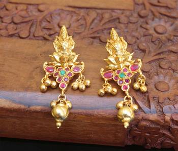 Gold platted mango lakshmi ruby necklace set 3