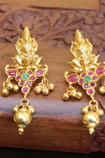 Gold platted mango lakshmi ruby necklace set