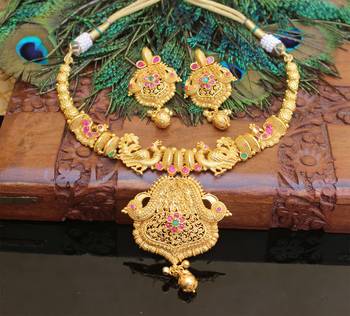 Gold platted ruby peacock necklace set 1