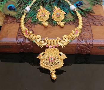 Gold platted ruby peacock necklace set 2
