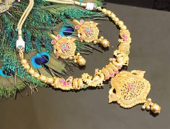 Gold platted ruby peacock necklace set 3