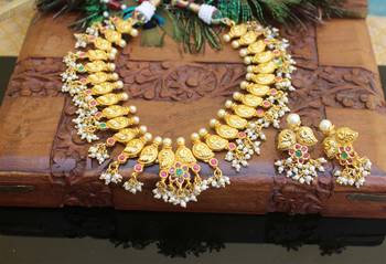 Gold platted ruby mango peacock necklace set 1