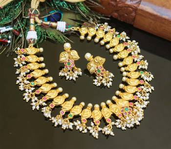 Gold platted ruby mango peacock necklace set 2