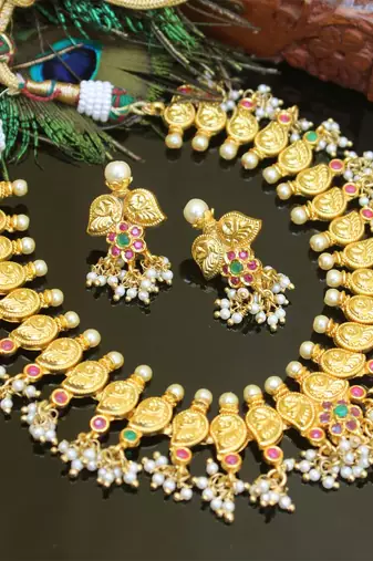 Gold platted ruby mango peacock necklace set