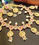 Gold platted lakshmi ruby pearl necklace set