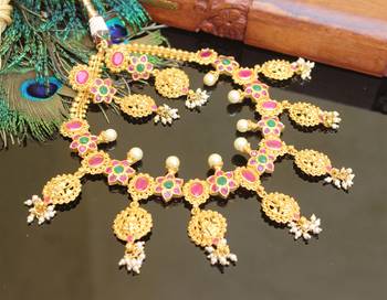 Gold platted lakshmi ruby pearl necklace set 2