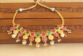 Gold platted lakshmi ruby pearl necklace 1
