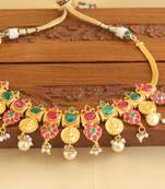 Gold platted lakshmi ruby pearl necklace