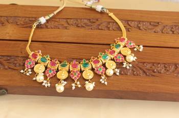 Gold platted lakshmi ruby pearl necklace 2