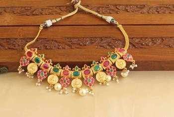 Gold platted lakshmi ruby pearl necklace 3