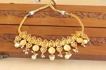 Gold platted lakshmi ruby pearl necklace 4
