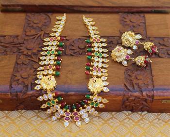 Gold platted peacock ruby necklace set 1
