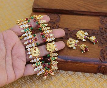 Gold platted peacock ruby necklace set 2
