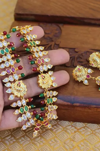 Gold platted peacock ruby necklace set