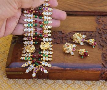 Gold platted peacock ruby necklace set 3