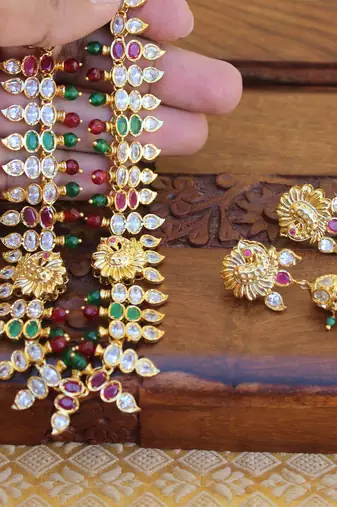 Gold platted peacock ruby necklace set