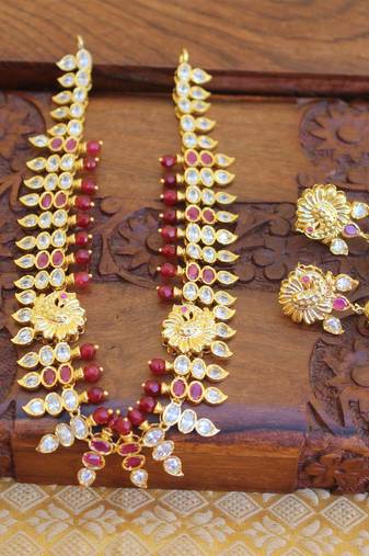 Gold platted peacock ruby necklace set