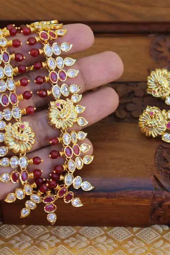 Gold platted peacock ruby necklace set
