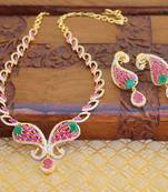 Gold platted cz peacock necklace set