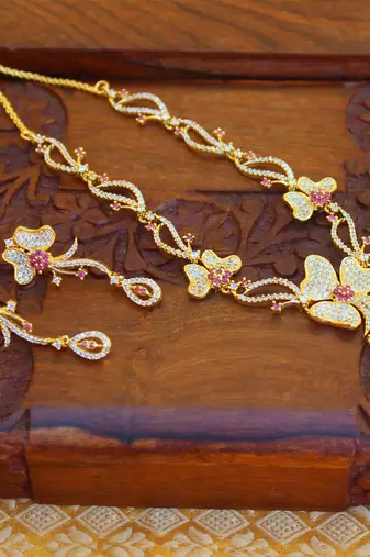 Designer gold platted cz necklace set