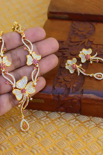 Designer gold platted cz necklace set