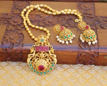 Gold platted peacock ruby necklace set 1