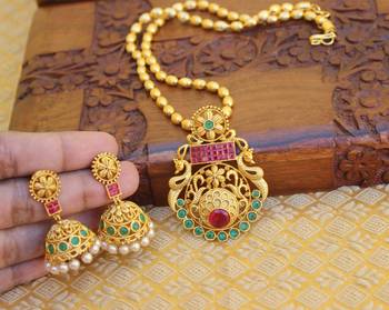 Gold platted peacock ruby necklace set 2