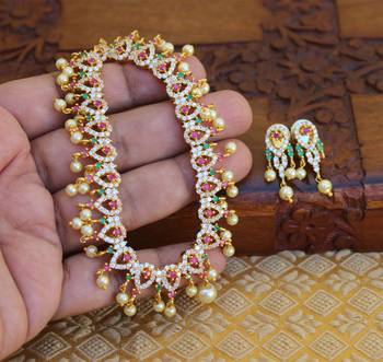 Gold platted cz pearl necklace set 2
